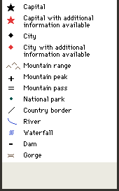 Map legend: capitals, cities, terrain, water features